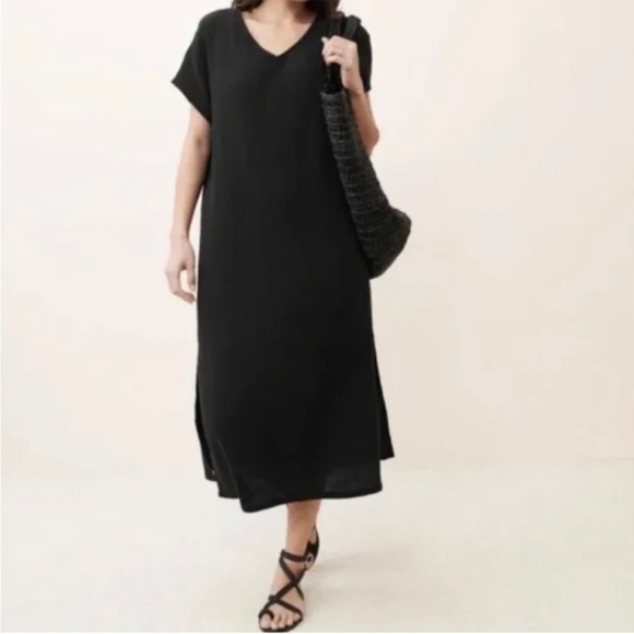 Jenni Kayne Cypress Caftan Dress Black Cotton Gauze Short Sleeve Midi Size XS - Picture 2 of 15